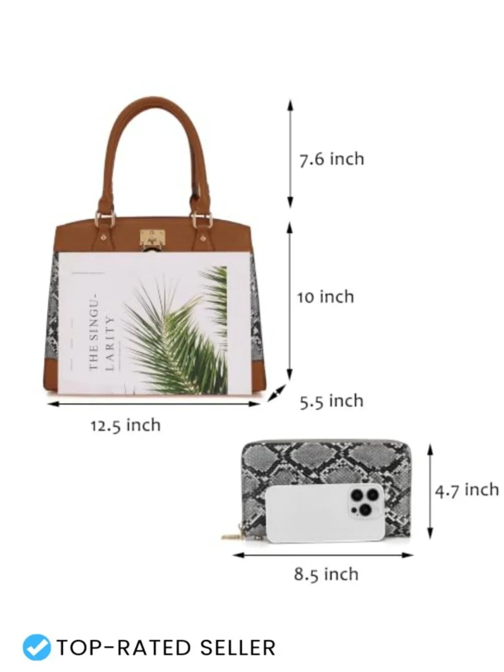 PU Leather Satchel Handbag Set with RFID Wallet, Multi-pocket, 3-Way Carry,